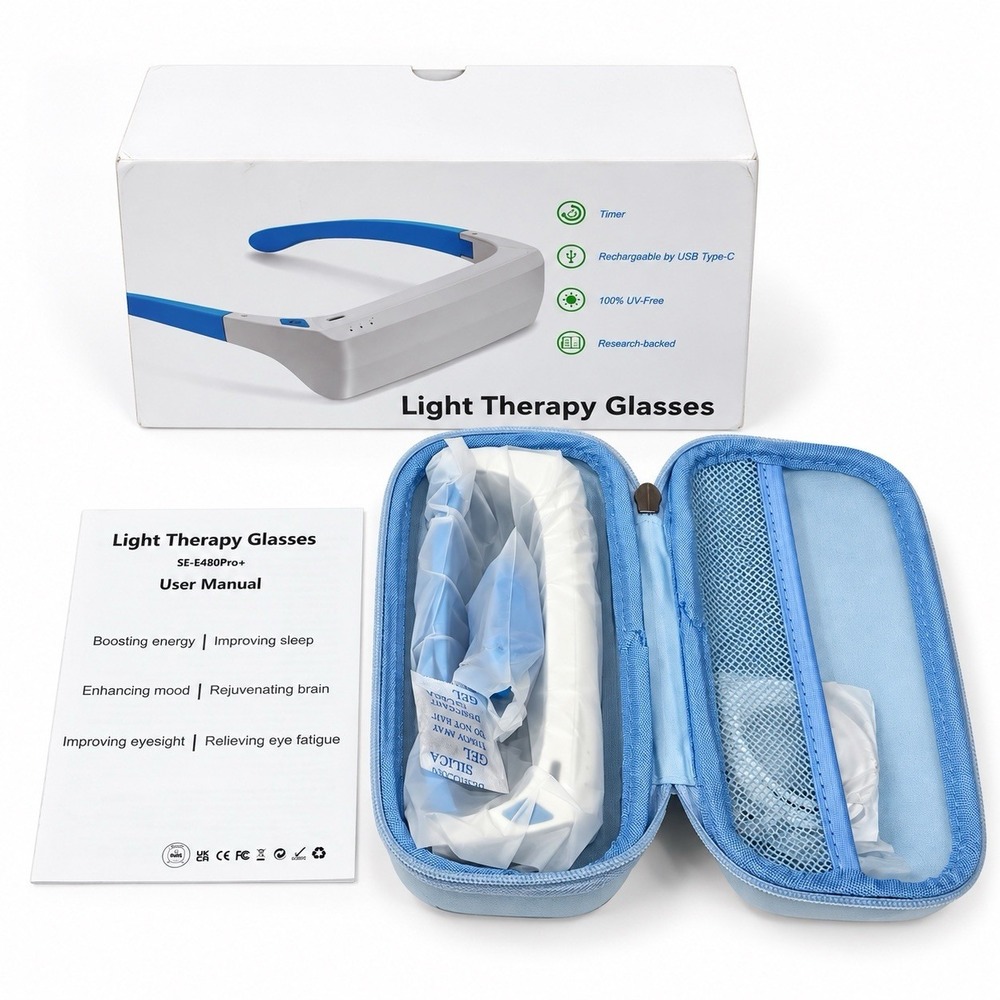 Light Therapy Glasses UV-Free USB-C Rechargeable Wearable Light with Timer